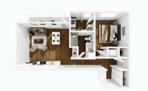 Floor plan for 1 bed, 1 bath, 846 sqft